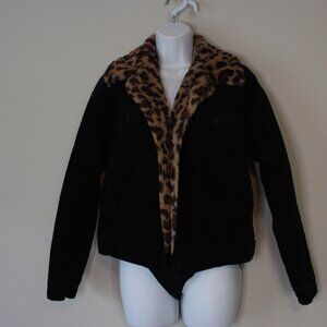 Forever 21 black corduroy jacket with cheetah lining